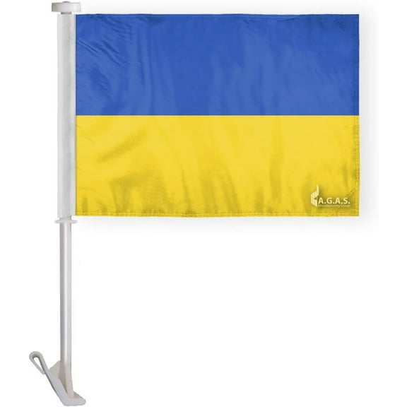 AGAS Ukraine Car Flag 10.5x15 inch – Double-Sided, Durable Wrap-Knitted Polyester, High-Visibility Flag with Unbreakable 19" Stiff Plastic Pole – Perfect for High-Speed Vehicles