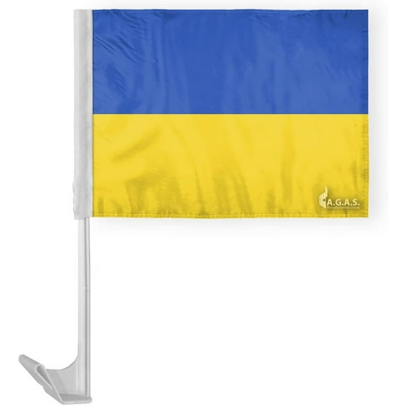 AGAS Ukraine Car Flag 12x16 inch – Durable Polyester, Double Stitched, 17" Flexible Plastic Pole with Window Clip – Perfect for Display – Proudly Stand with Ukraine