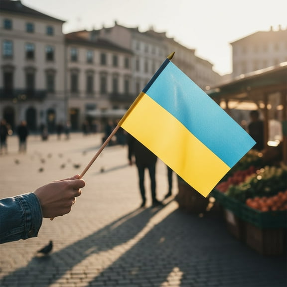 AGAS 12x18 Inch Ukraine Flag – Made in USA, Durable Polyester with 24" Wooden Dowel & Spear Tip.