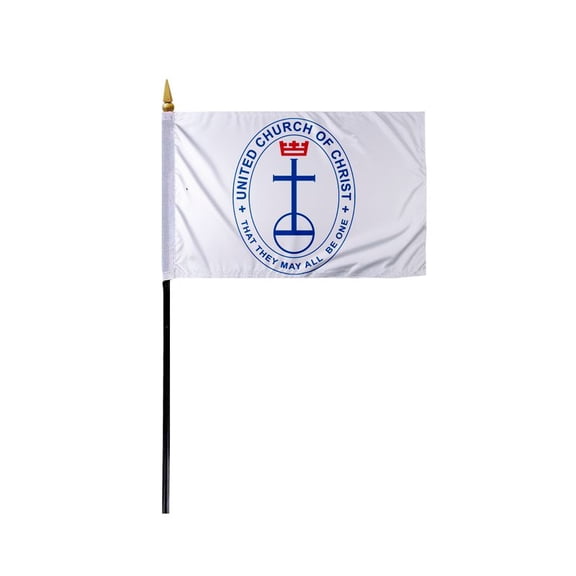 AGAS United Church of Christ Stick Flag 4x6 inch- Single Sided, Polyester, 11" Black Plastic Pole