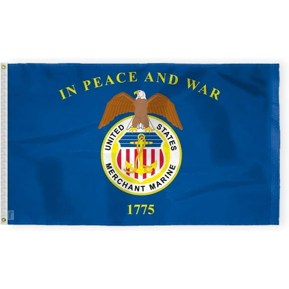 AGAS United States Merchant Marines Flag 3x5 Ft - Printed 200D Nylon Canvas Header Two Brass Grommets US Military Merchant Marines Flag