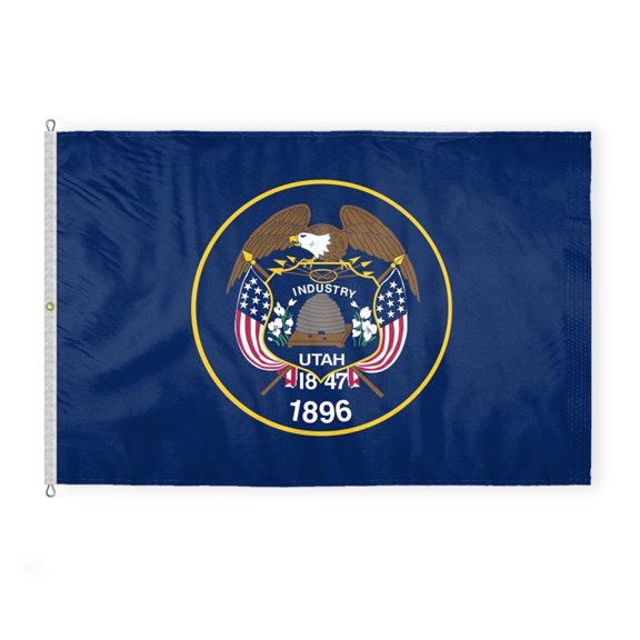 AGAS Utah State Flag 8x12 Ft - Double Sided Print 200D Nylon - Rope Thimble Brass Grommet Stitched Edges Fade Proof Sharp Colors - Large Size Indoor/Outdoor Utah Flag