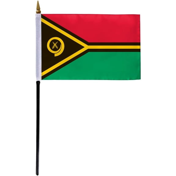 AGAS Vanuatu Flag 4x6 inch - 11" Plastic Pole 100% Polyester Stitched Edges Republic of Vanuatu Mini Flag on a Stick