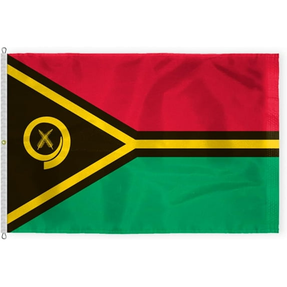 AGAS Vanuatu Flag 8x12 ft - Outdoor 200D Nylon - 6 Needle Lock Stitched Fly Hem - Canvas Header - Rope Thimble & 1 Brass Grommet - Fade Proof - Large Size Republic of Vanuatu Flag