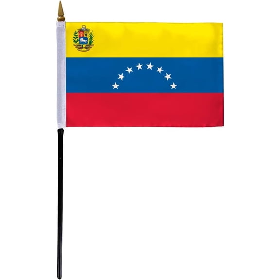 AGAS Venezuela Flag 4x6 inch - 11" Plastic Pole 100% Polyester Stitched Edges Bolivarian Republic of Venezuela Mini Flag on a Stick