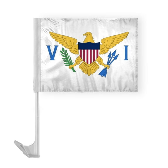 AGAS Virgin Islands State Car Window Flag 12x16 Inch - Printed Polyester - 17 Inch White Plastic Flex Pole State of Virgin Islands Car Flag