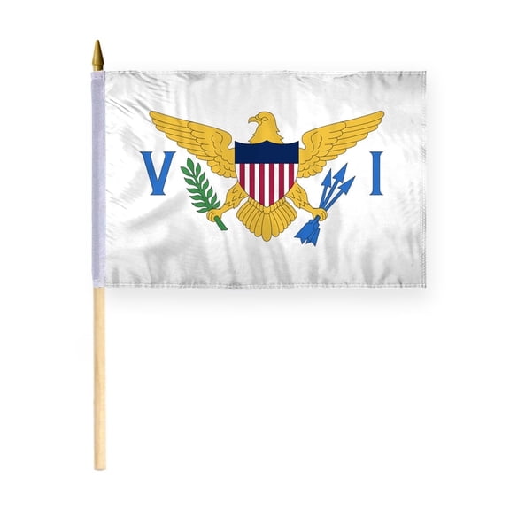 AGAS Virgin Islands Stick Flag 12x18 Inch with 24 inch Wood Pole - Printed Polyester - State of Virgin Islands Handheld Desk Flag Small Virgin Islands Flag