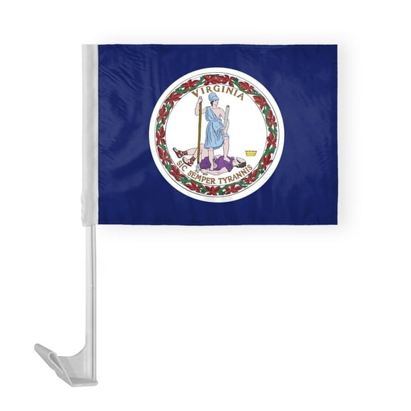 AGAS Virginia State Car Window Flag 12x16 Inch - Printed Polyester - 17 Inch White Plastic Flex Pole State of Virginia Car Flag