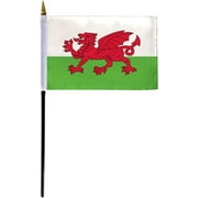 AGAS Wales Flag 4x6 inch - 11" Plastic Pole 100% Polyester Stitched Edges Welsh National Mini Flag on a Stick