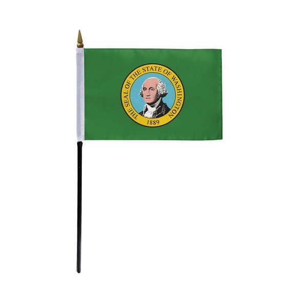 AGAS Washington Stick Flag 4x6 Inch with 11 inch Plastic Pole - Double Sided Printed Polyester - State of Washington Small Flag on Stick