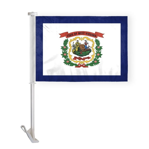 AGAS West Virginia State Car Window Flag 10.5x15 inch - Double Side Printed Knitted Polyester - 19 Inch White Plastic Unbreakable Pole Tough West Virginia Car Flag