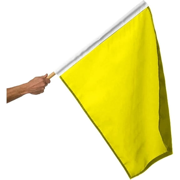 AGAS Yellow Racing Caution Flag 30x30 inch– Heavy Duty Nylon, 36 inch Wood Pole, Bright Single Side.
