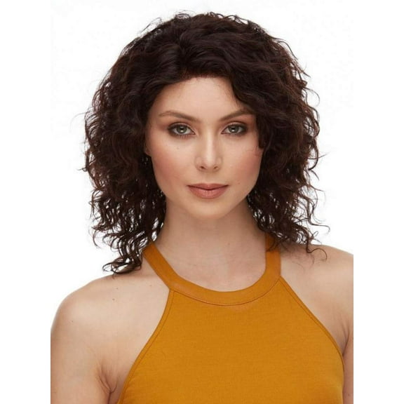 AGATHA Wig Color Natural Dark Brown - Elegante Wigs 9" Mid Length Curly Texture Remy Human Hair Lace Front Natural Hairline Ear Silk Base African American Average Cap Peluca