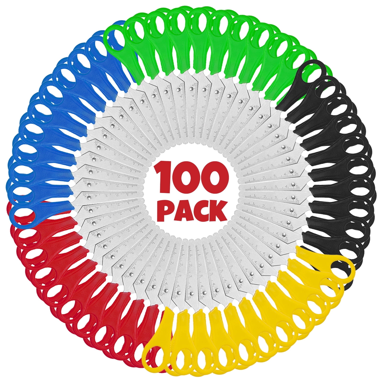AGCAN 100 Pack Scissors Bulk with scale, 5 Inch Blunt Tip Safety Scissors for Classrooms, Sewing Craft Supplies