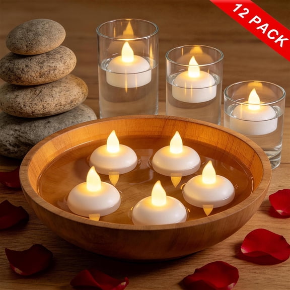 AGCAN 12 Pack Flameless Floating Candles, 2 Inch Led Floating Tea Lights, 72 Hour Water-Activated Floating Candles, Flameless Candles for Wedding, Bath & Spa, Centerpiece, Pool, Warm White