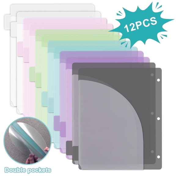 AGCAN 3 Ring Binder Dividers with Two Pockets, 12 Count Plastic File Dividers Binder Index Dividers with 6 Tabs, Assorted Colors, Letter Size