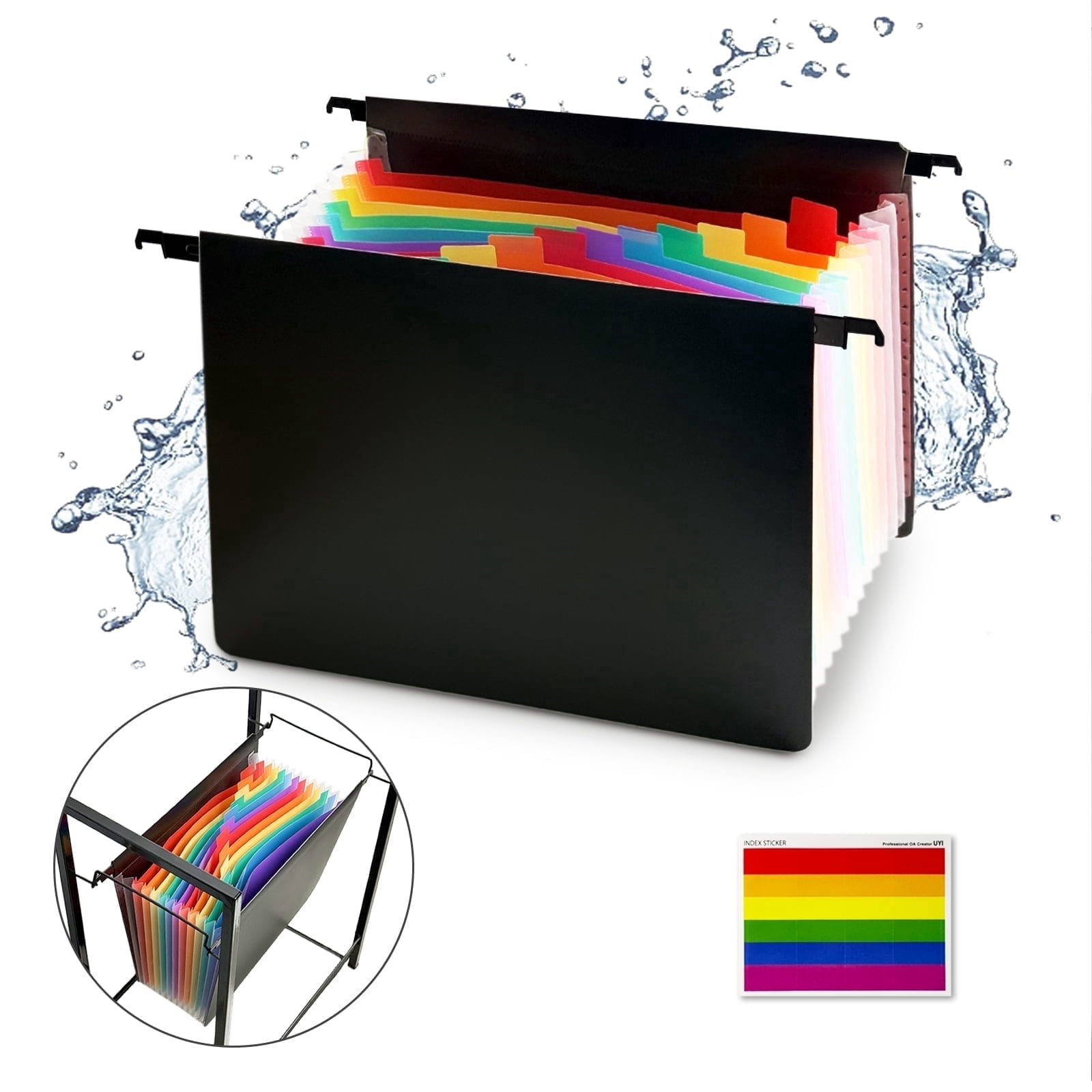 AGCAN Plastic Expanding Hanging File Folders, 13 Innovative 1.35" Accordian Pockets, Heavy Duty Expanding File Organizer, Large Capacity File Cabinet, Plastic Desk Organizer