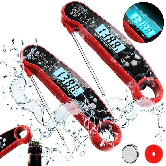 AGCAN Digital Meat Thermometer, 2 Pack Instant Read Food Thermometers, Waterproof Cooking Thermometer with Backlight for BBQ Grilling Cooking Liquids Beef