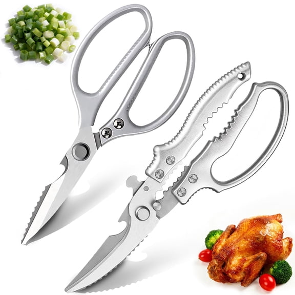 AGCAN 2 Packs Kitchen Scissors, Kitchen Shears with Non-Slip Handle & Safety Lock, Spring Loaded Heavy Duty Poultry Shears for Chicken, Turkey, Fish, Meat Cutting, Vegetables