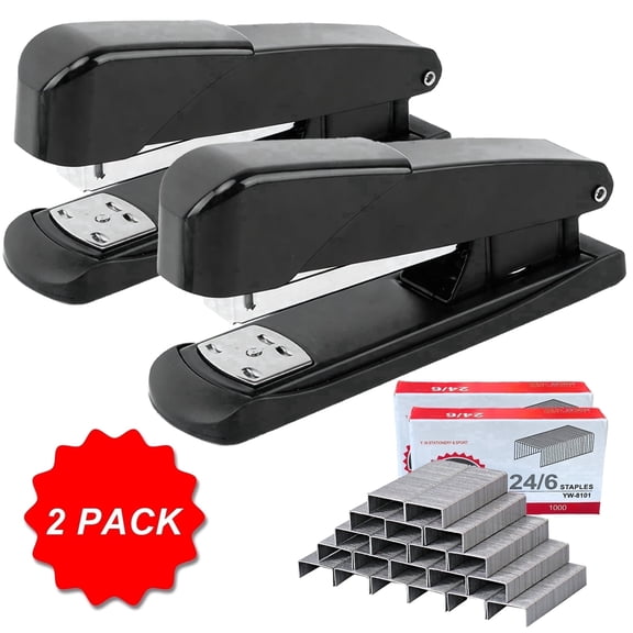 AGCAN 2 Pcs Heavy Duty Stapler, Metal Stapler for Desk with 2000 Staples, Non-Slip, No Jam, Full Strip Stapler for Home, Office, and Classroom, Black