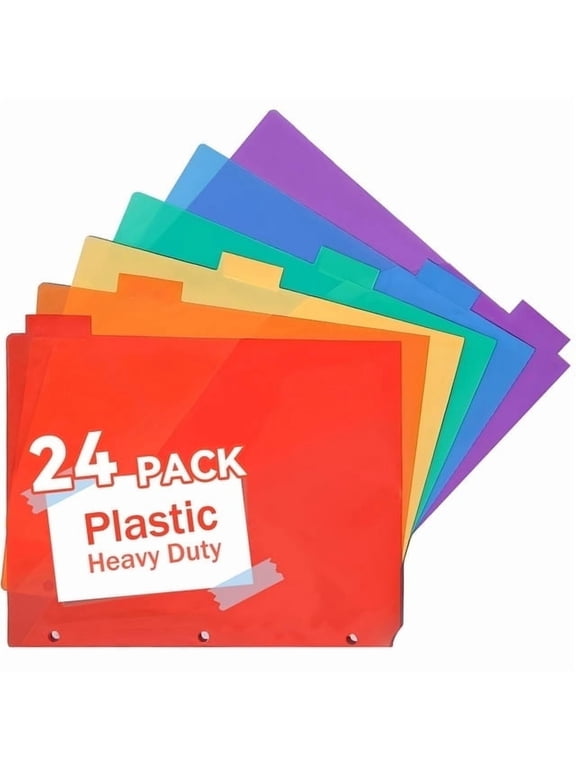 24 Pcs 3 Ring Binder Dividers with Tabs, Plastic File Dividers Binder Index Dividers with One Front Pocket and Tab, Multicolor, AGCAN Letter Size (9.8×11.2 Inch)