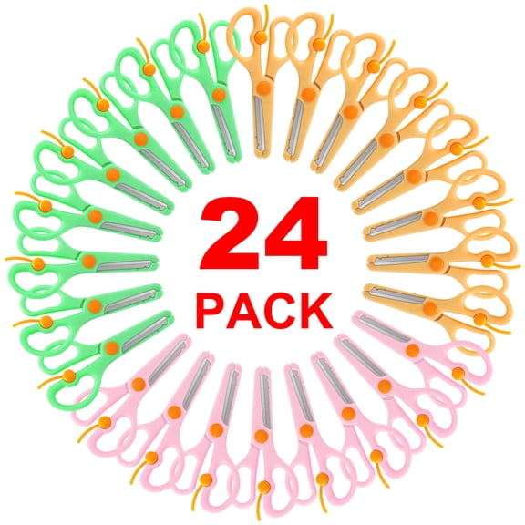 AGCAN 24 Pack Blunt Tip Training Scissors, Plastic Safety Scissors, Anti-Pinch Design, Classroom Arts and Paper Craft Supplies