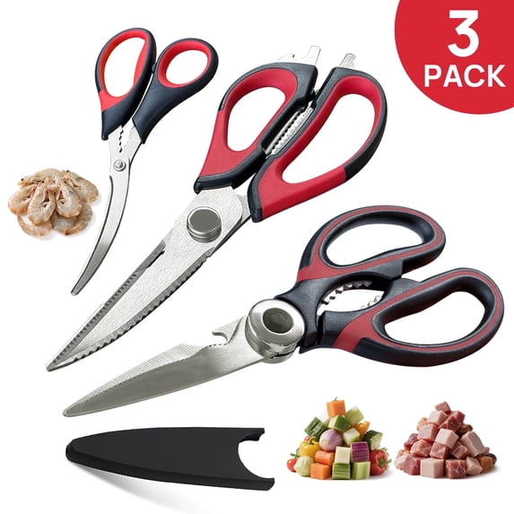 AGCAN Kitchen Scissors All Purpose, 3 Pack Heavy Duty Kitchen Shears Set, Stainless Steel Seafood Scissors for Chicken, Poultry, Fish, Meat, Vegetables, Bottle opener, Nuts