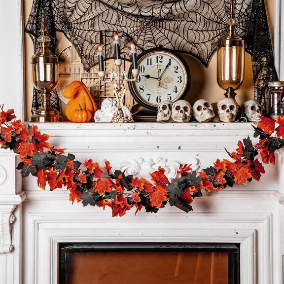 AGCAN 3 Pack Fall Garland, 6.5 Ft Black and Red Maple Leaf Autumn Garland, Thanksgiving Decor for Home, Holiday, Party, Christmas, Indoor