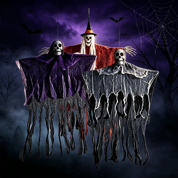 AGCAN 3 Pack Hanging Skeleton Decorations, Articulated Arms with Hanging Ropes, Scary Halloween Haunted House Prop for Indoor Outdoor Yard Porch