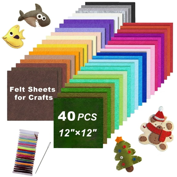 AGCAN 40PCS Felt Sheets for Crafts, 12"x 12" Assorted Color Stiff Felt Sheets, 1mm Thick Square Nonwoven Felt Fabric for Sewing, Patchwork, Embroidering, Crafts DIY