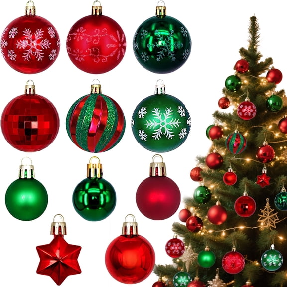 AGCAN 44Pcs Christmas Tree Ball Ornaments Set, Assorted Color Shatterproof Hanging Balls for Birthday Halloween Xmas Holiday Wedding Party Decorations, Red & Green
