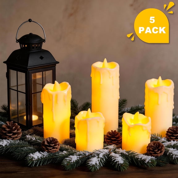 AGCAN 5 Pack Flickering Flameless Candle, Retro Tea Lights Candles Battery Operated, 8 Hour LED Fake Candles for Halloween, Aniversary, Wedding, Christmas, Warm White