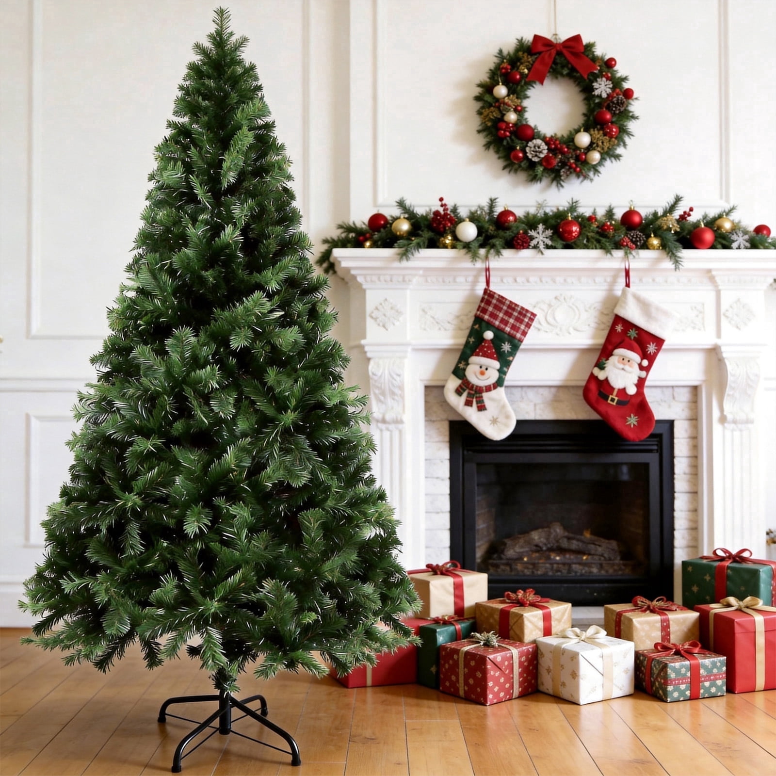 6 FT Bent Top Pre-lit Christmas Tree with Golden Star, Hinged