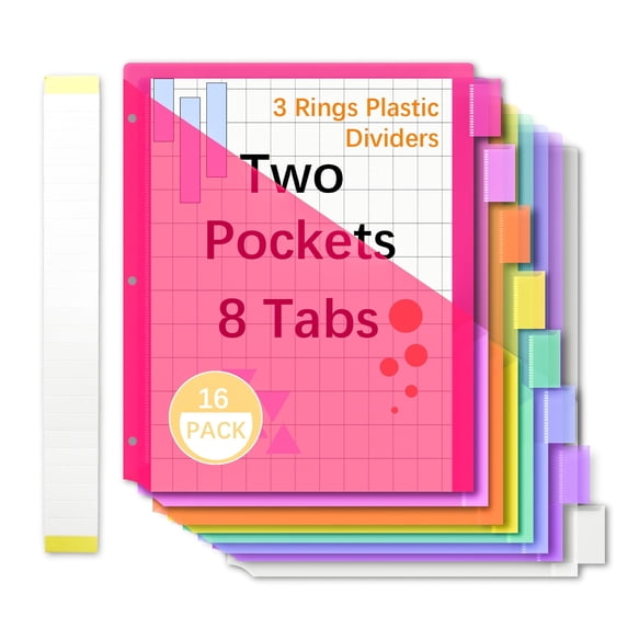 AGCAN Binder Dividers with Tab, 8 Count Dividers with Two Pockets, 8 Tab Dividers for 3 Ring Binders, Plastic Binder Index Dividers, Multicolor, Letter Size