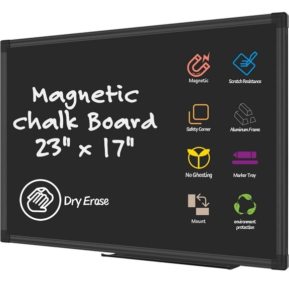 AGCAN Black Chalkboard for Kid 23" x 17" Dry Erase Chalk Board with Black Aluminum Frame for Kids School Supplies