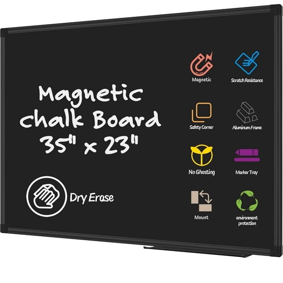 AGCAN Big Chalk Board for Kids 35" x 23" Magnetic Blackboard Large Marker Board with Black Aluminum Frame School Supplies