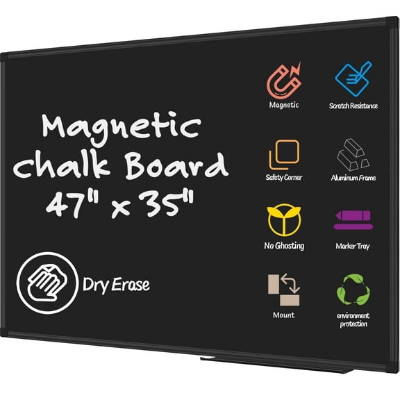 AGCAN Large Blackboards 47" x 35" Magnetic Chalk Board Black Frame for Kids Toddles School Supplies