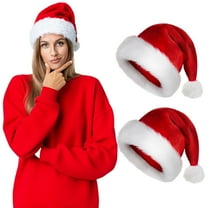 AGCAN 2 Pack Christmas Hat, Santa Hat Holiday Hat for Adults Unisex Women Men Comfort Extra Thicken Velvet Long Fur Xmas Hat for New Year Festive Party Supplies