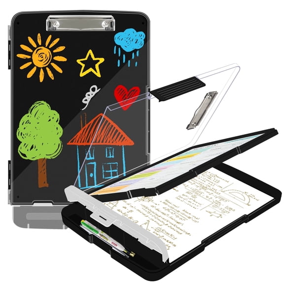 AGCAN Clipboard with Storage, 8.5" x 11" High Capacity Nursing Clipboard, Heavy Duty Plastic Clipboard with Pen Holder for Teacher, Nurse, School, Office, Letter Size, Black