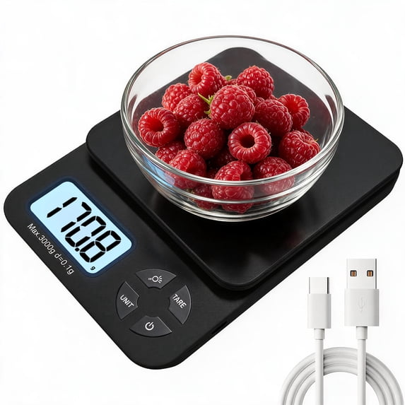AGCAN Digital Food Scale Grams and Ounces, 22lb Digital Kitchen Scale with 6 Units and Tare Function, 0.1g Precise Graduation, Stainless Steel Food Scale, Black