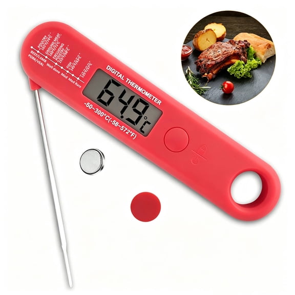 AGCAN Digital Meat Thermometer, Food Thermometer with Folding Probe, Instant Read Meat Thermometer for Cooking, BBQ, Grilling, Baking, Candy Making, Gifts for Him Dad Men Birthday, Red
