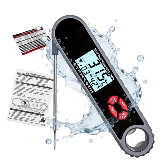 AGCAN Digital Meat Thermometer, Instant Read Meat Thermometer with Countdown and Timing Functions, Food Thermometer for Cooking, BBQ, Grilling, Baking, Gifts for Him Dad