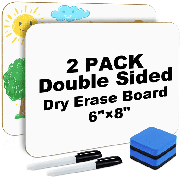 AGCAN Dry Erase LapBoards, 2 Pack Double Sided Whiteboards, 6 x 8 Inch Whiteboards with 2 Erasers and 2 Markers, Dry Erase Boards for Students, Classroom, School, Office, Teacher Supplies