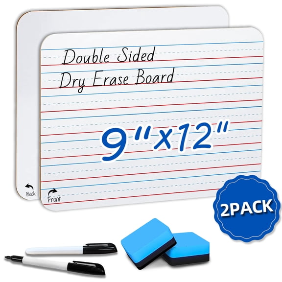 AGCAN Small Whiteboards with Lines, 2 Pack Double Sided Small Whiteboards, 9x12 Dry Erase Board with Lines, Mini Whiteboard for School, Office, Classroom, Education, Teacher Supplies