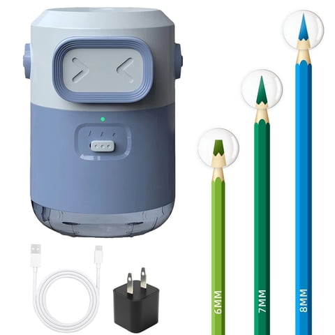 AGCAN Electric Pencil Sharpener with Helical Blade for 6-8mm Standard/Colored Pencils, Auto stop, Rechargeable Robot Pencil Sharpener for Office, Home