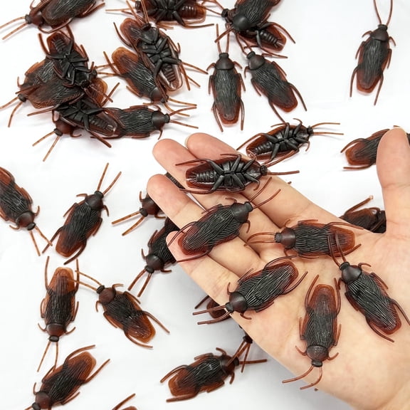 AGCAN 200PCS Prank Fake Roaches Model Simulation Rubber Cockroach Roach Bug Funny Trick Joke  Plastic Bugs for Party, Christmas, Halloween, Fool's Day