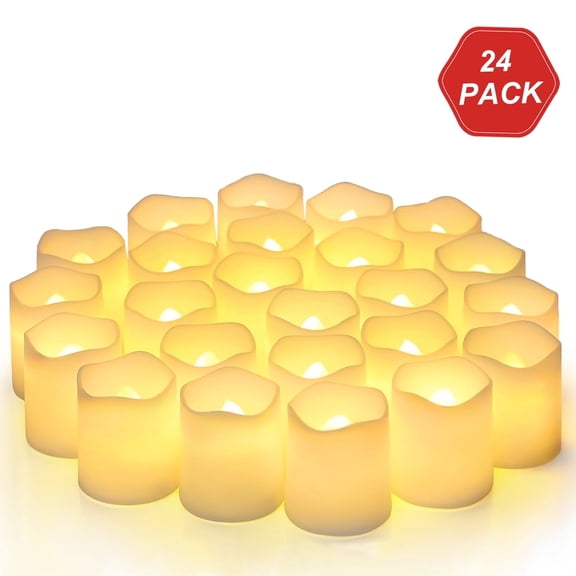 AGCAN 24 Pack Novelty Flickering Flameless Tea Lights, 200+Hours Battery Operated Fake Electric LED Tea Lights for Votive, Centerpiece Table Decorations, Wedding, Aniversary, Halloween, Christmas