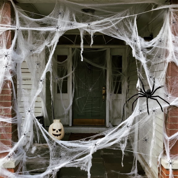 AGCAN Halloween Spider Webs Decorations, 200 Small Fake Spiders with 500 sqft Spider Web, Super Stretch Spooky Cobwebs for Party Supplies Indoor Outdoor Garage Door Decorations