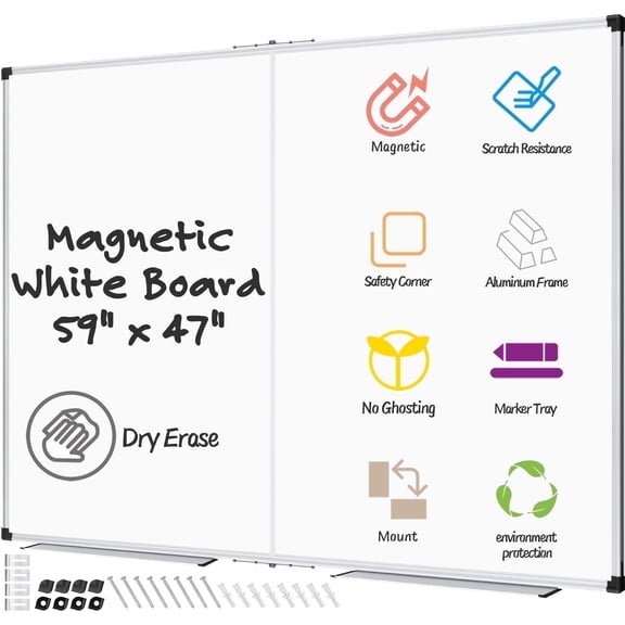 AGCAN Large Dry Erase Board 59" x 47" Magnetic Foldable White Board 5'x4' Marker Whiteboard with Detachable School Supplies