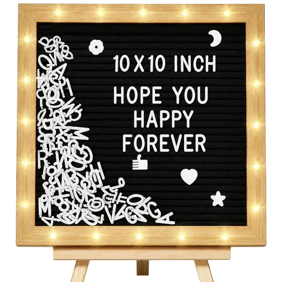 AGCAN Light Up Felt Letter Board with Stand, 10 x 10 Inches Wood Frame Message Board, Changeable Letter Boards with 290 Letters, Numbers and Symbols